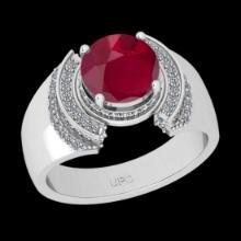 2.43 Ctw VS/SI1 Ruby and Diamond 14K White Gold Engagement Halo ring (ALL DIAMOND ARE LAB GROWN )