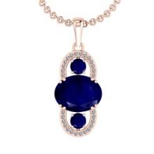 4.22 Ctw VS/SI1Blue sapphire and Diamond 14K Rose Gold Pendant Necklace (ALL DIAMOND ARE LAB GROWN )