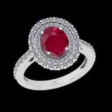 2.71 Ctw VS/SI1 Ruby and Diamond 14K White Gold Engagement Halo ring (ALL DIAMOND ARE LAB GROWN )