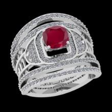 1.90 Ctw VS/SI1 Ruby and Diamond 14K White Gold Engagement Halo ring (ALL DIAMOND ARE LAB GROWN )