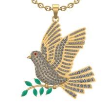 4.32 Ctw VS/SI1 Emerald and Diamond 14K White Gold Fly Bird Necklace (ALL DIAMOND ARE LAB GROWN )