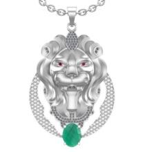 2.98 Ctw VS/SI1 Emerald and Diamond 14K White Gold Lion Necklace (ALL DIAMOND ARE LAB GROWN )