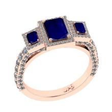 3.06 Ctw VS/SI1 Blue Sapphire and Diamond 14K Rose Gold Engagement Halo Ring(ALL DIAMOND ARE LAB GRO