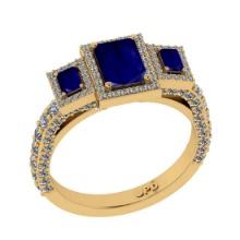 3.06 Ctw VS/SI1 Blue Sapphire and Diamond 14K Yellow Gold Engagement Halo Ring(ALL DIAMOND ARE LAB G