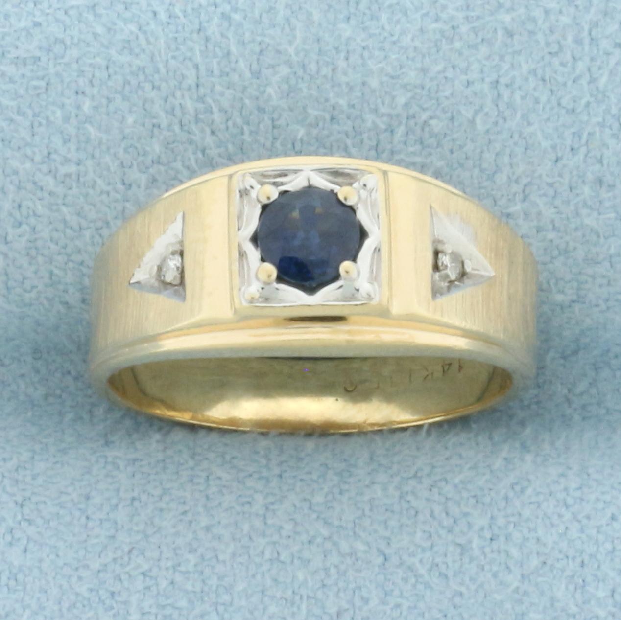 Sapphire And Diamond Satin Finish Ring In 14k Yellow Gold