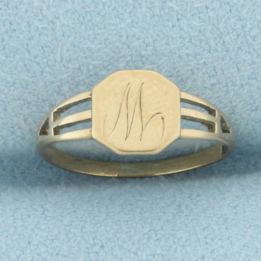 Antique M Or W Signet Initial Monogram Ring In 10k Rose Gold