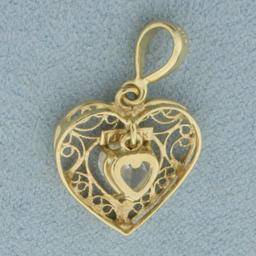 Heart Cz Motion Lace Heart Pendant In 14k Yellow Gold