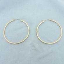 Large 2 Inch Square Edge Hoop Earrings In 14k Yellow Gold