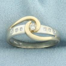 Modern Abstract Desing Diamond Ring In 14k Yellow And White Gold