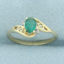 Emerald And Diamond Ring In 10k Yellow Gold