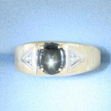 Mens Back Star Sapphire Ring In 10k Yellow Gold