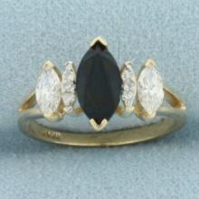 Diamond, Onyx, And Cz Ring In 10k Yellow Gold