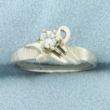 Designer Diamond Solitaire Ring In 14k White Gold