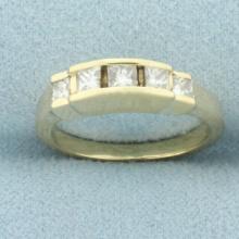 5-stone Princess Cut Diamond Wedding Band Ring In 14k Yellow Gold