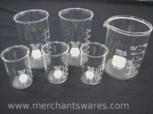 Glass Beakers includes Pyrex 600 mL, with 2 Kimax Kimble 400 mL and 3-100 mL Beakers