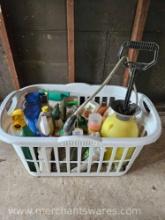 Assorted Lawn Care Products in Plastic Carry Basket