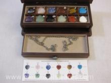 Danbury Mint Necklace with 12 Gemstone Heart Pendants, 8 oz