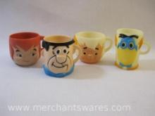 Set of Four Vintage Flintstones Multiple Vitamins Plastic Mugs, 1968 Hanna-Barbera Prod Inc, 12 oz