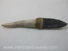 Flint knapped Stone Blade Knife with Antler Handle, Handmade 3.5 inch Blade, 3 oz