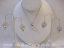 Silver Tone Necklace and Earrings with Sterling Silver Earrings (6.0 g total weight), 1 oz