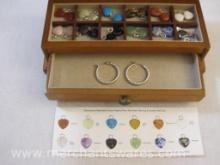 Danbury Mint Silver Tone Earrings with 12 Gemstone Heart Pendants, 15 oz