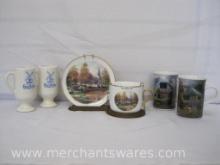 Thomas Kinkade Cup and Saucer Display and 2 Coffee cups with 2 Vandermint Dutch Coffee Cups