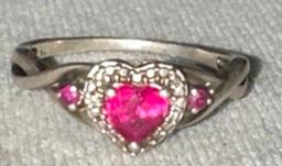 Sterling Silver Ring with Heart Ruby center stone size 8