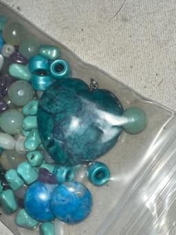 Mixture of Turquoise Beads, Plus Sodalite rounds, Jade Green and Mother of Pearl & Chrisoula Heart