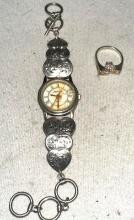 STerling Silver Ring and Watch with Sterling silver Band