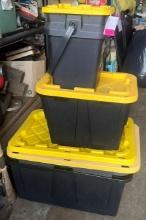 4 Black Storage Bins with Yellow lids - Various Sizes