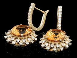 14k Gold 10.00ct Citrine 2.00ct Diamond Earrings