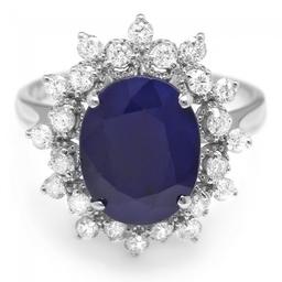 14k Gold 3.65ct Sapphire 0.60ct Diamond Ring