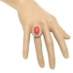14K Gold 6.39ct Coral 2.41cts Diamond Ring