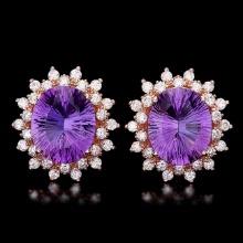 14k Rose 10ct Amethyst 1.70ct Diamond Earrings