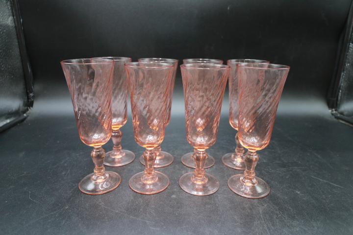 8 French Pink Glass Stems