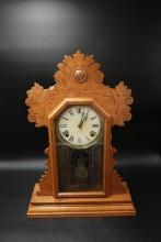 Ingraham Oak Case Gingerbread Clock