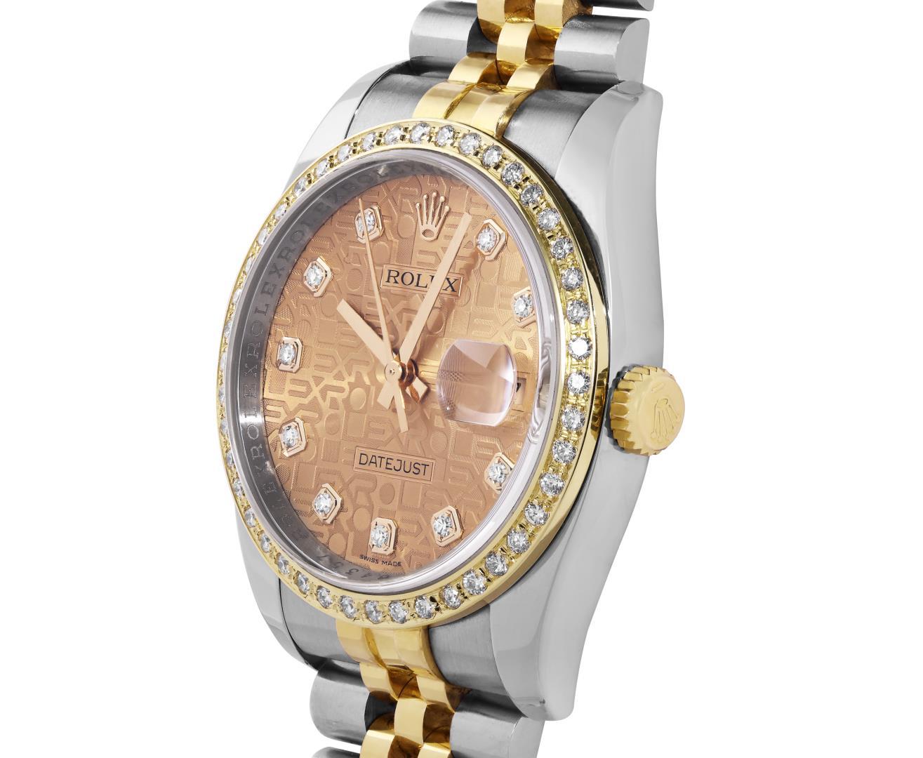 Rolex Mens Two Tone Factory Champagne Diamond Datejust Wristwatch