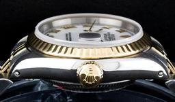 Rolex Ladies Two Tone White Roman Datejust Wristwatch