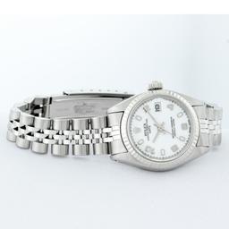 Rolex Ladies Stainless Steel White Dial Datejust Wristwatch