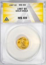 1987 $5 American Gold Eagle Coin ANACS MS69