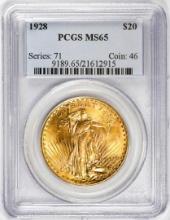 1928 $20 St. Gaudens Double Eagle Gold Coin PCGS MS65