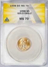 1998 $5 American Gold Eagle Coin ANACS MS70