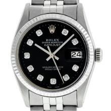 Rolex Mens Stainless Steel Diamond Datejust Wristwatch