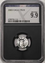 2003 $10 Platinum American Eagle Coin NGCX Mint State 9.9