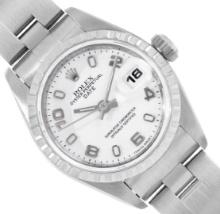 Rolex Ladies Stainless Steel White Arabic Index Date Wristwatch With Rolex Box