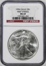 1994 $1 American Silver Eagle Coin NGC MS69 First Strikes