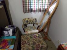 Upholstered Arm Chair and Hassock and Mirror (Small Bedroom)