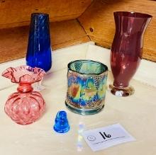 Fenton style Ruby Overlay Diamond Optic Vase