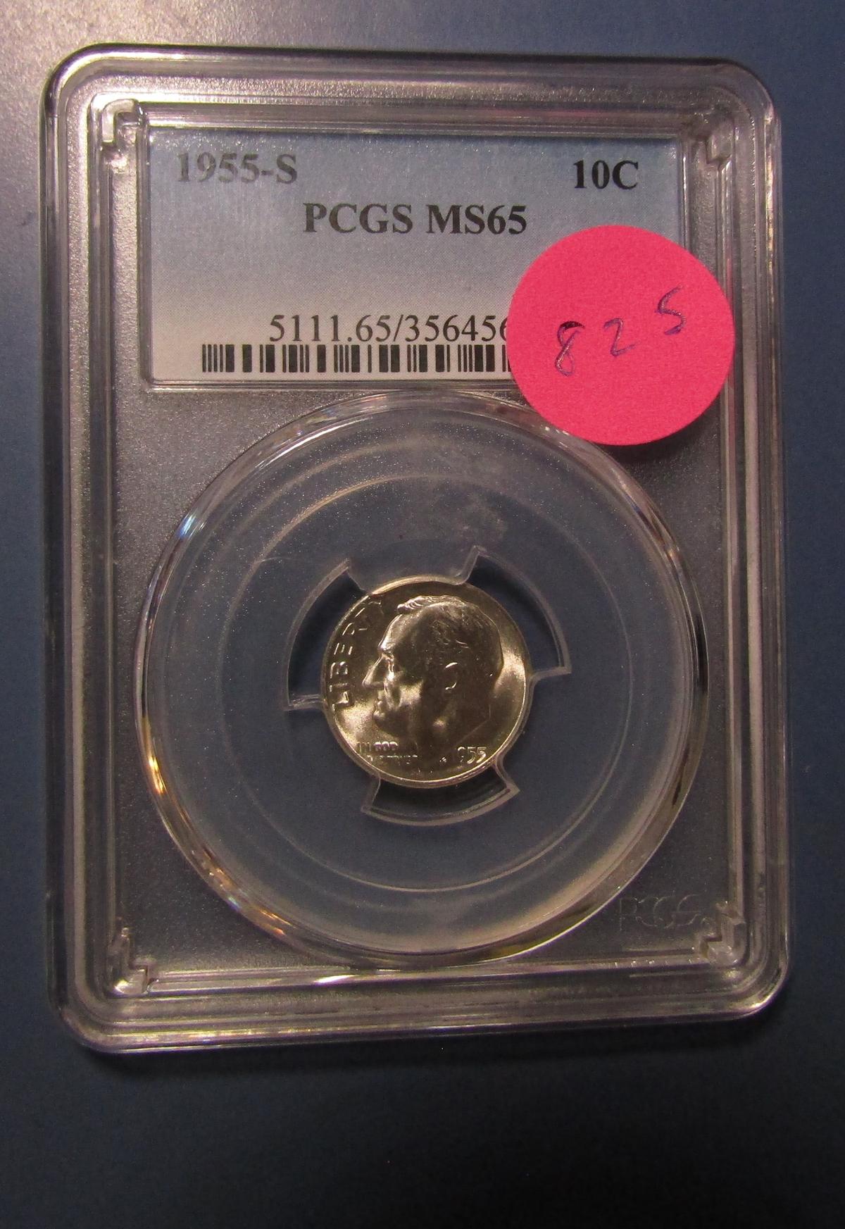 1955-S ROOSEVELT DIME PCGS MS-65