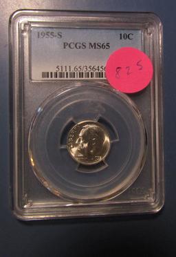 1955-S ROOSEVELT DIME PCGS MS-65